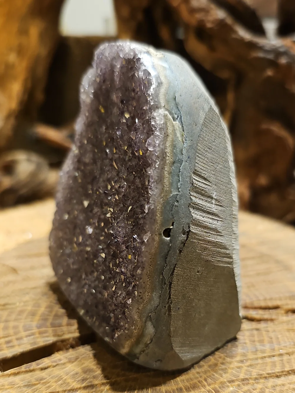 Lavender Amethyst Crystal Cutbase Display